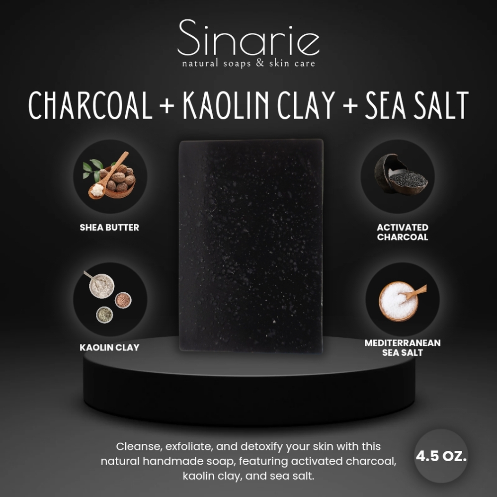 Charcoal Kaolin Clay + Sea Salt Bar Soap, 4.5 oz. by Sinarie Soaps & Skin Care